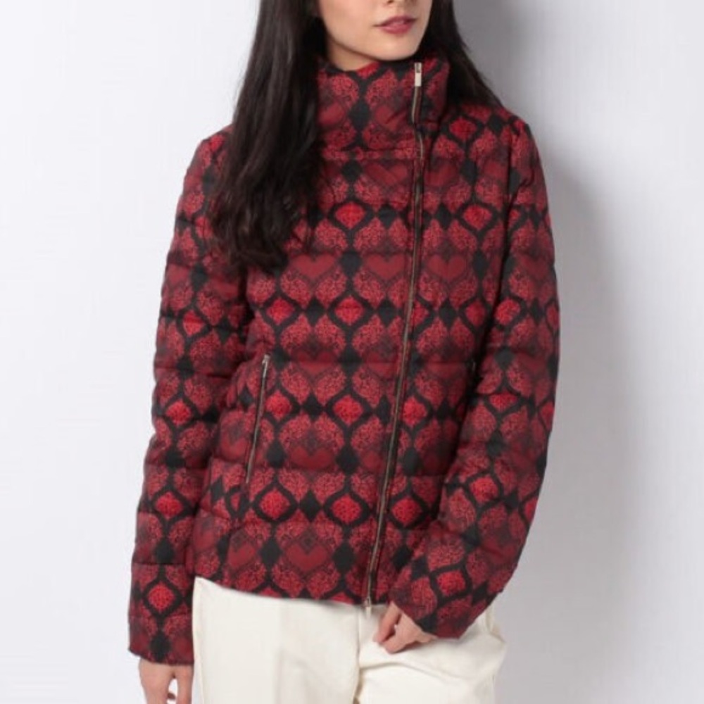 Desigual Heart Pattern‎ Down Feather Puffer Jacket High Neck Assymetric Zip